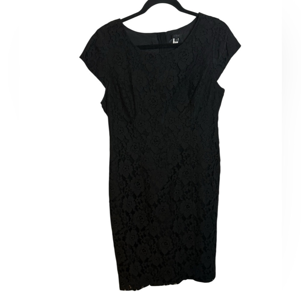 J.Crew Black Floral Lace Cap Sleeve Sheath Dress